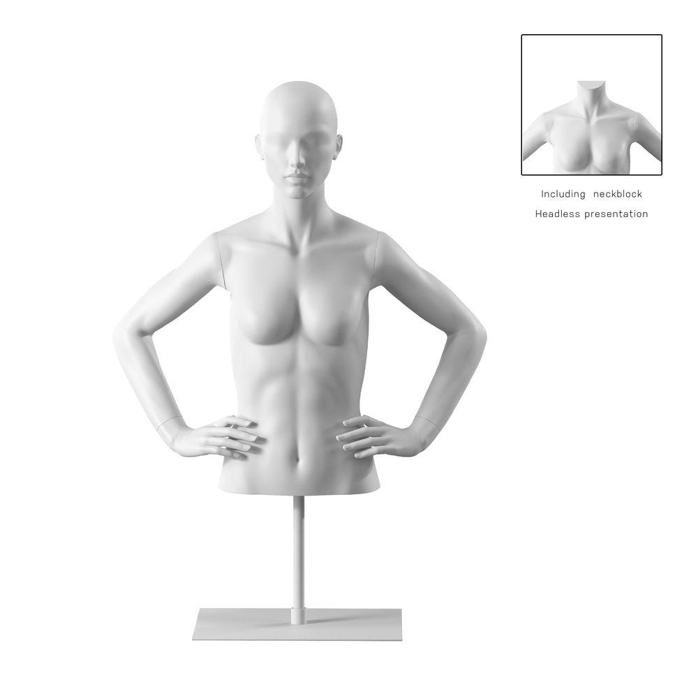 Buste femme avec bras, bio FRP, blanc socle inclus, pose 053 Buste femme avec bras, bio FRP, blanc socle inclus, pose 053