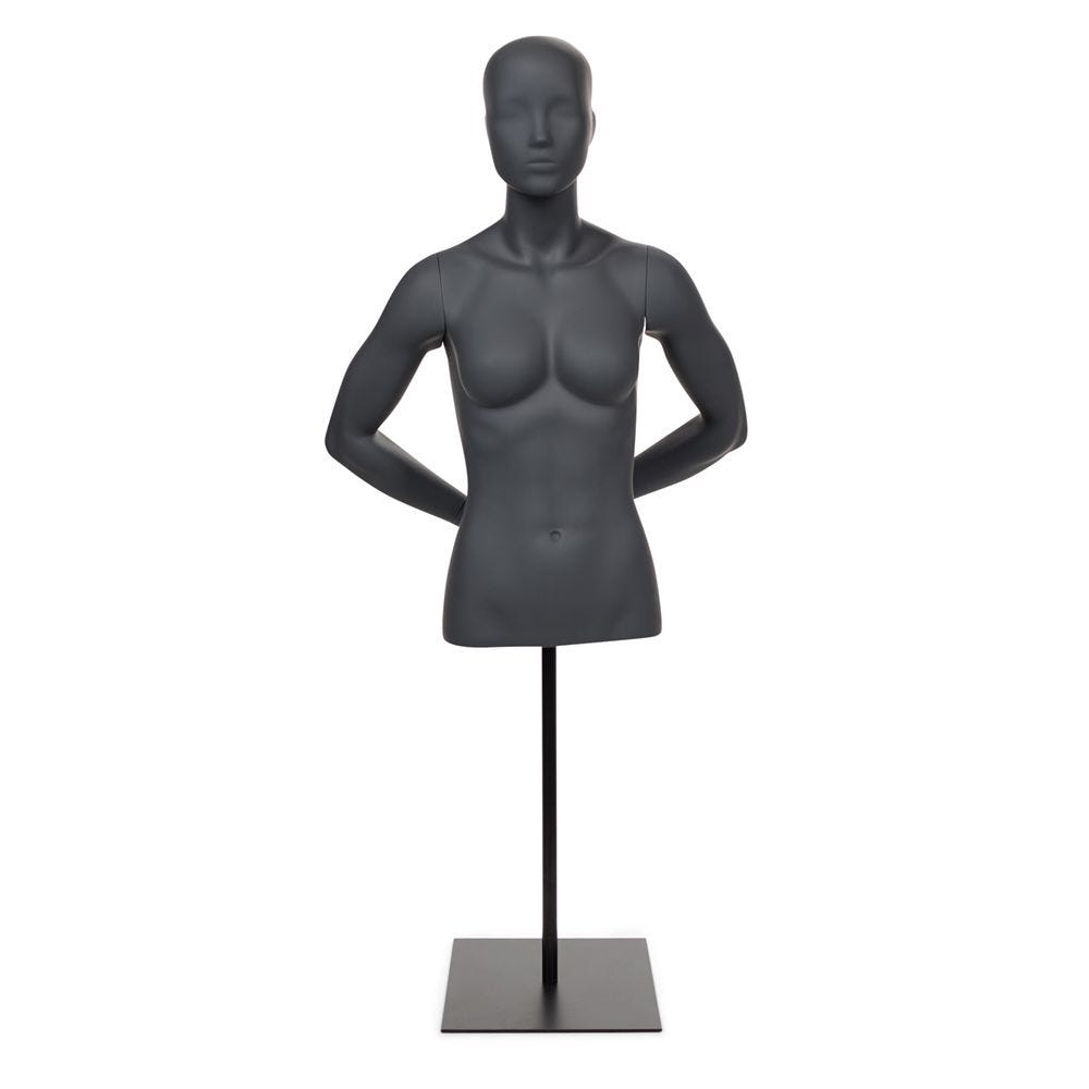 Buste femme avec bras et tête abstraite fibre de verre gris graphite avec socle Buste femme avec bras et tête abstraite fibre de verre gris graphite avec socle
