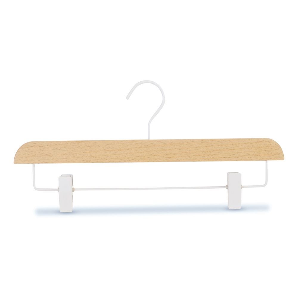 Cintre à pinces blanc, 36 cm, bois de hêtre, épaisseur 1,4 cm - par 50 Cintre à pinces blanc, 36 cm, bois de hêtre, épaisseur 1,4 cm - par 50
