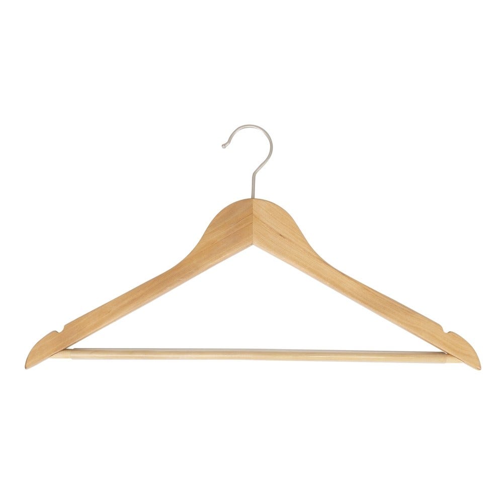 Cintre + encoches + barre largeur 44 cm bois crochet nickel - par 100 Cintre + encoches + barre largeur 44 cm bois crochet nickel - par 100