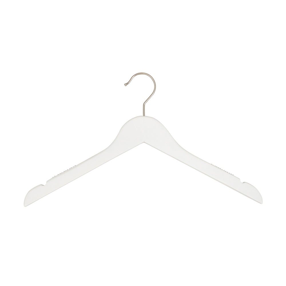 Cintre + encoches antiglisse 41 cm bois lotus crochet nickel blanc mat - par 100 Cintre + encoches antiglisse 41 cm bois lotus crochet nickel blanc mat - par 100