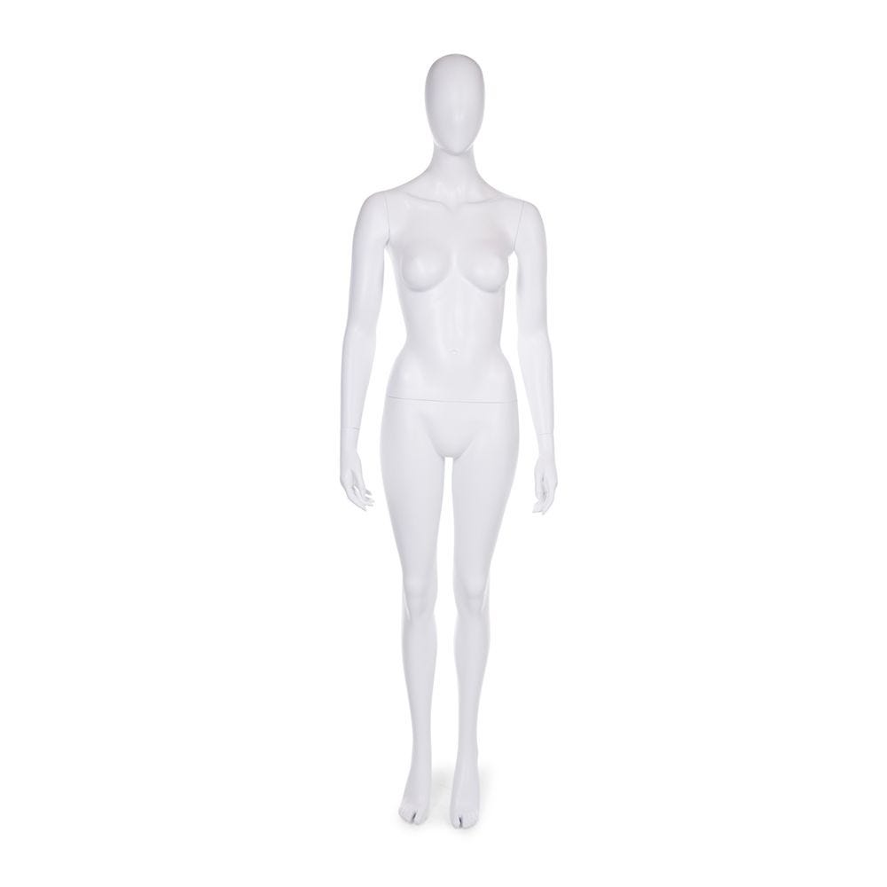 Mannequin femme tête en forme d'oeuf fibre de verre blanc mat base intégrée