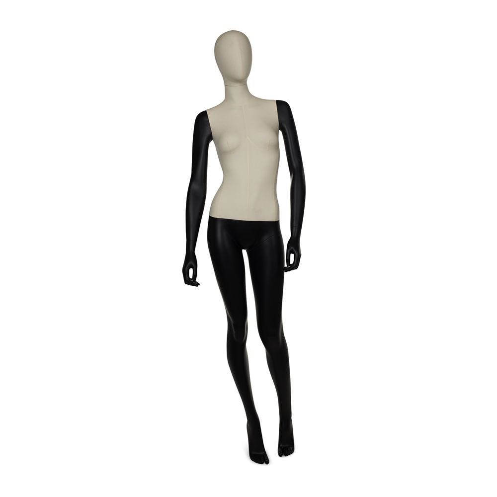 Mannequin femme torse + tête recouvert de tissu bras et jambes couleur noir mat