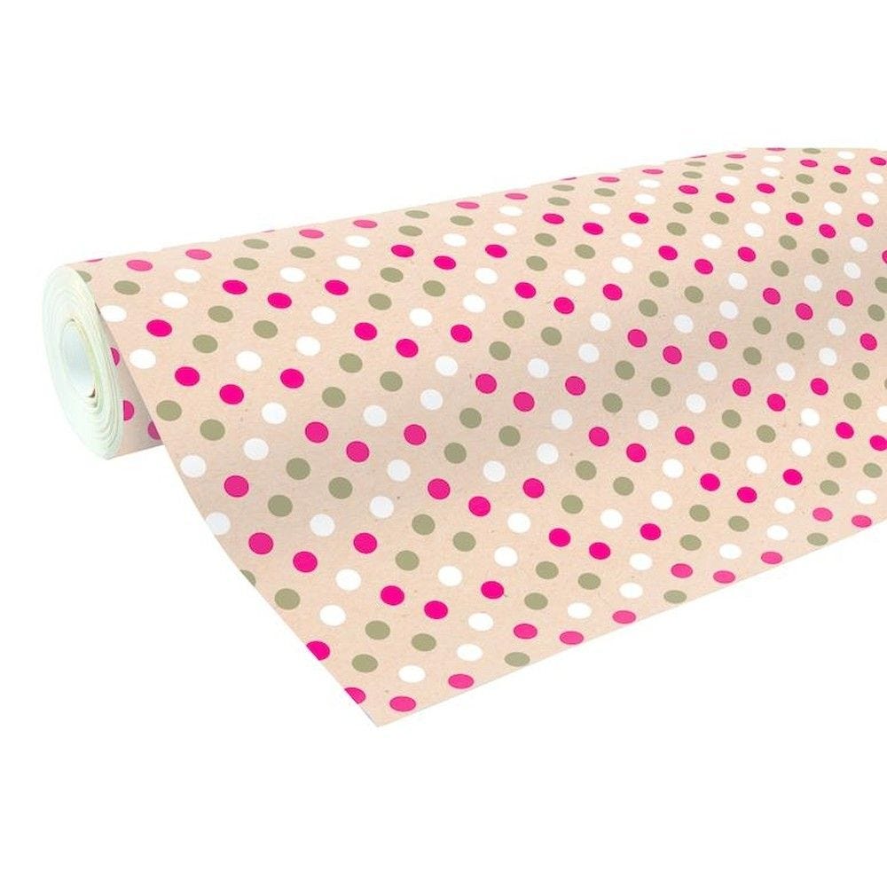 Rouleau papier cadeau kraft 0,7x50m noël pois rouge blanc or Rouleau papier cadeau kraft 0,7x50m noël pois rouge blanc or