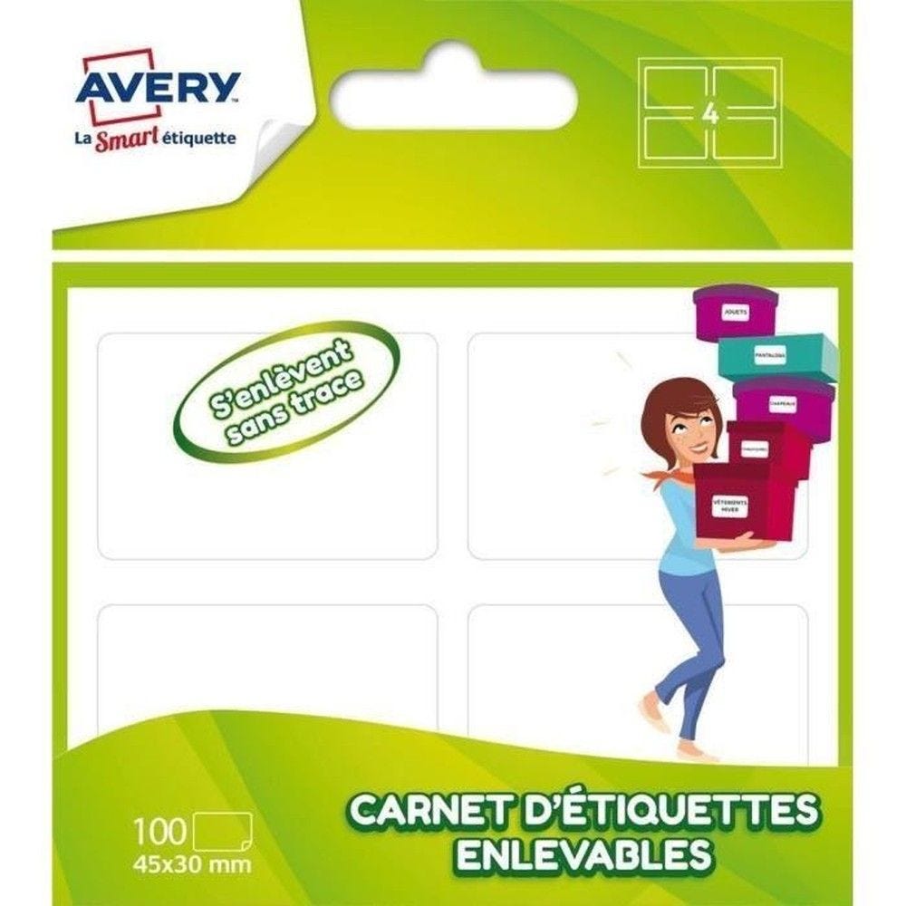 100 étiquettes blanches enlevables en carnet - 45 x 30 mm 100 étiquettes blanches enlevables en carnet - 45 x 30 mm