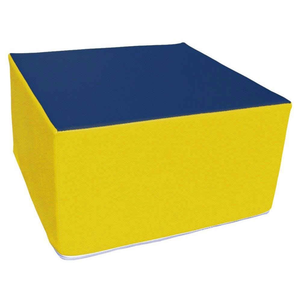 Assise carrée en mousse jaune et bleu foncé 45 x 45 cm et hauteur 25 cm Assise carrée en mousse jaune et bleu foncé 45 x 45 cm et hauteur 25 cm
