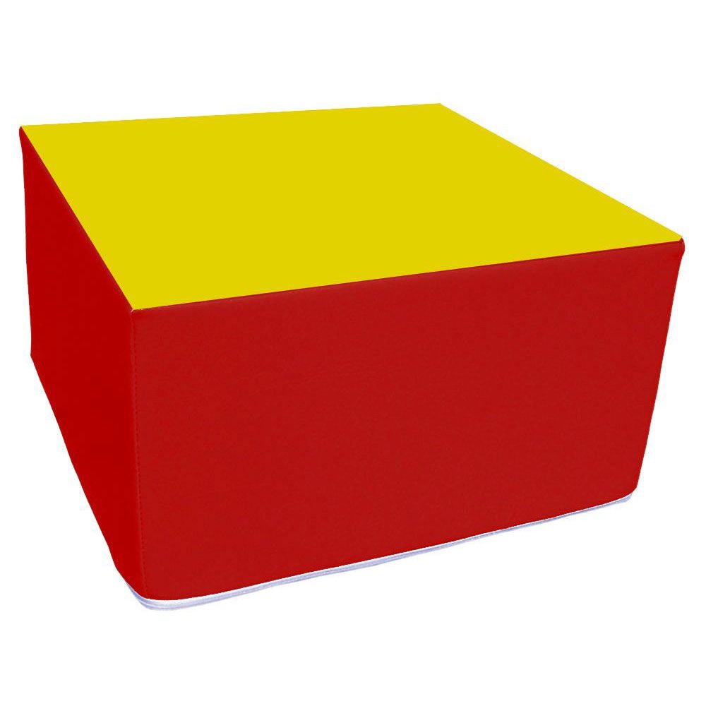 Assise carrée en mousse rouge et jaune 45 x 45 cm et hauteur 25 cm Assise carrée en mousse rouge et jaune 45 x 45 cm et hauteur 25 cm