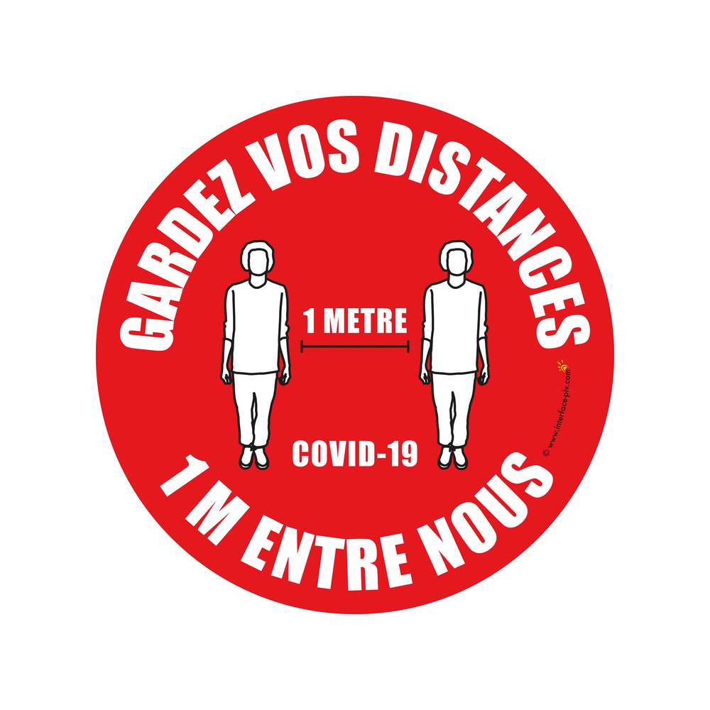 Adhésif à coller au sol ''GARDEZ VOS DISTANCES 1 MÈTRE'' diamètre 30 cm Adhésif à coller au sol ''GARDEZ VOS DISTANCES 1 MÈTRE'' diamètre 30 cm