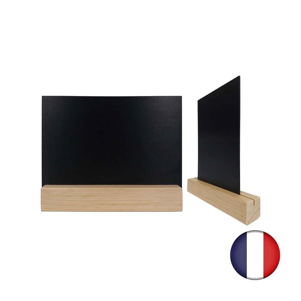 Porte menu de table en bois brut 21 x 3,6 x 3,6 cm avec ardoise A5 - Lot de 2