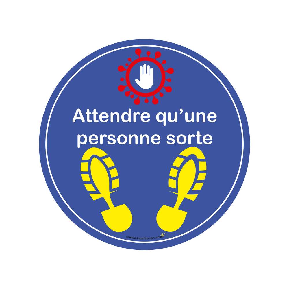 Adhésif à coller au sol 'ATTENDRE QU’UNE PERSONNE SORTE' de diamètre 30 cm Adhésif à coller au sol 'ATTENDRE QU’UNE PERSONNE SORTE' de diamètre 30 cm