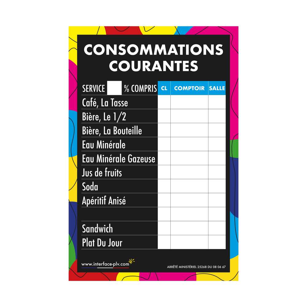 Adhésif CONSOMMATIONS COURANTES moderne 61 x 41 cm Adhésif CONSOMMATIONS COURANTES moderne 61 x 41 cm
