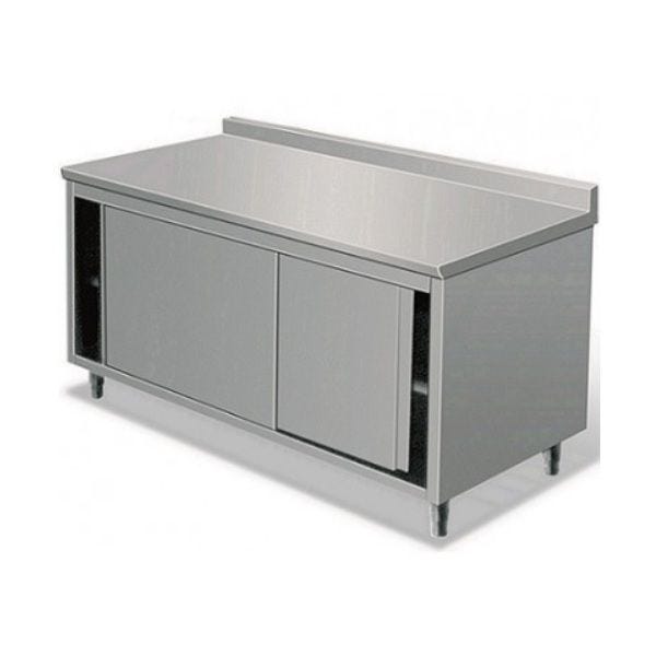 Table armoire neutre en inox avec dosseret profondeur 700 mm et longueur 1800 mm