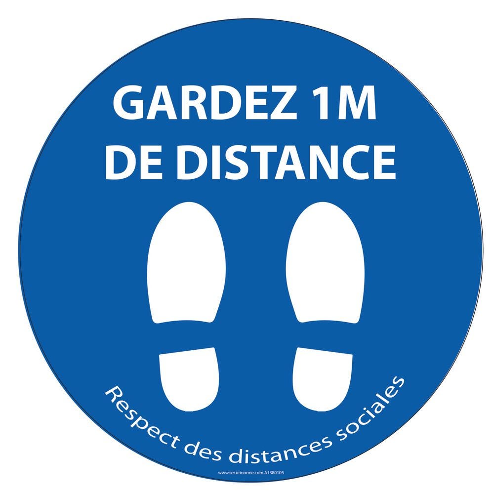 Adhesif pour sol rond bleu foncé 300mm Gardez vos distances + pieds Adhesif pour sol rond bleu foncé 300mm Gardez vos distances + pieds