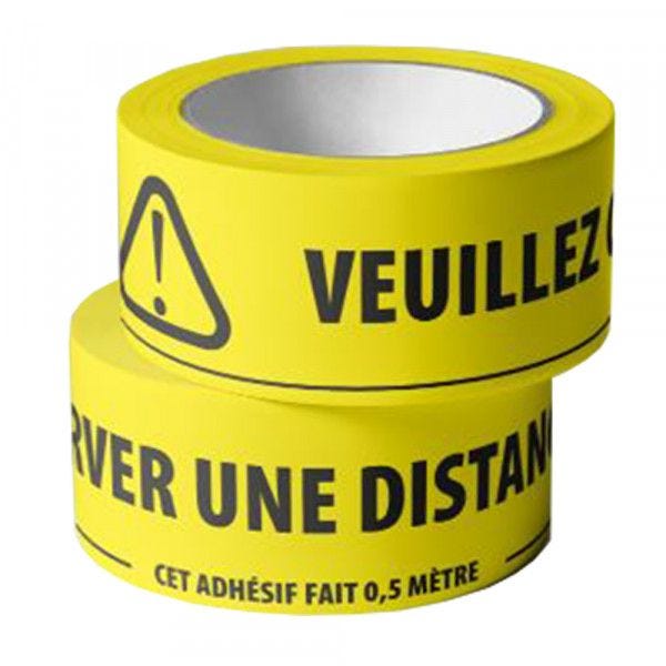 Adhésif de marquage au sol -Veuillez conserver une distance d1,5m - jaune fluo Adhésif de marquage au sol -Veuillez conserver une distance d1,5m - jaune fluo