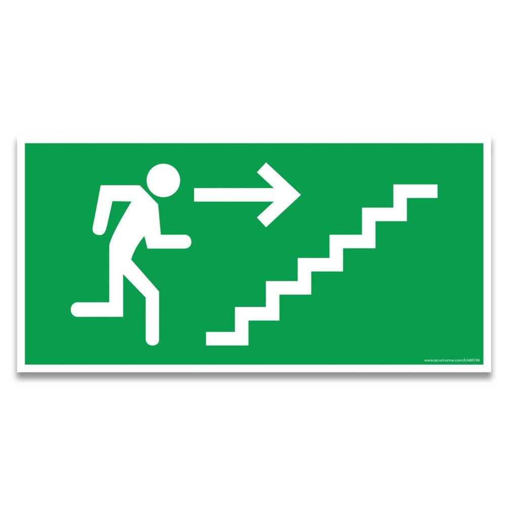 Panneau Homme qui monte l'escalier, flèche à droite - 400 x 200 mm- PVC