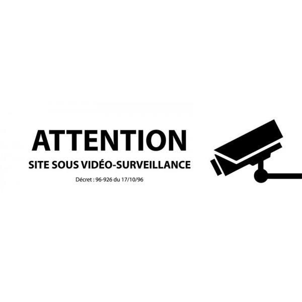 Panneau 'attention site sous vidéo-surveillance' avec décret pvc blanc 210x75mm
