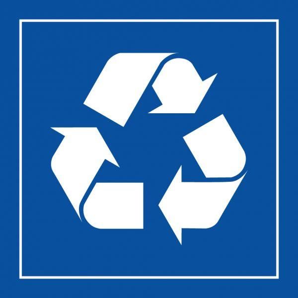 Picto 066 'poubelle ou container de recyclage' autocollant fond:bleu 250x250mm