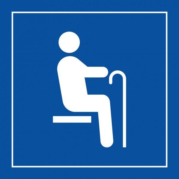 Picto 022 'siège prioritaire pour personnes âgées' autocollant fd:bleu 250x250mm