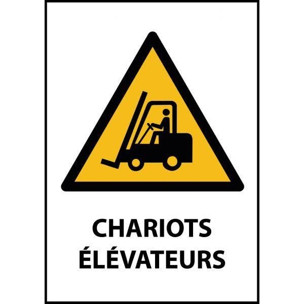Panneau de danger 'chariots élévateurs et ...' w014 pvc dos adhésif a5