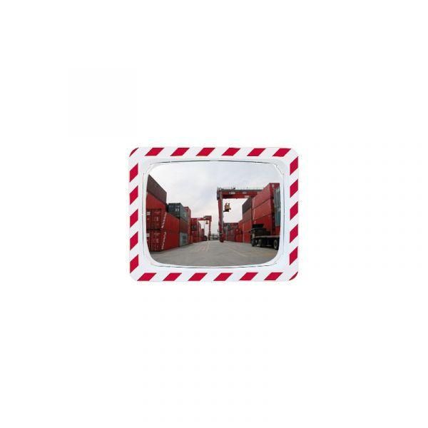 Miroir de sécurité rouge et blanc rectangulaire 800x600mm polymir