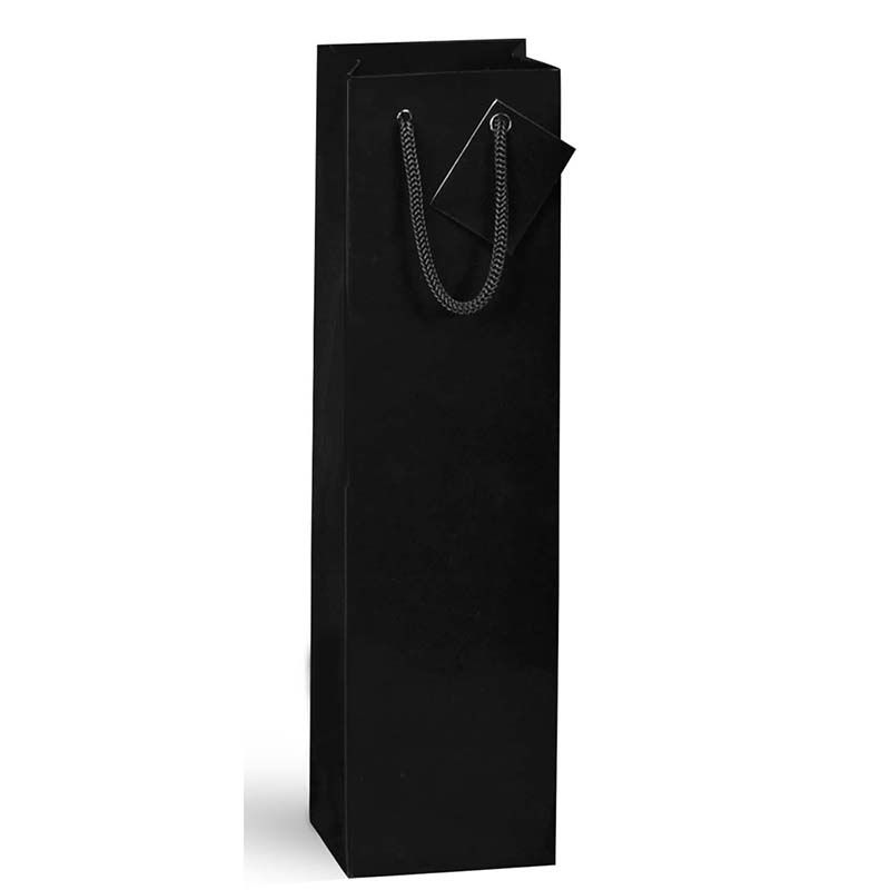 Sac 1 bouteille pelliculé noir Poignées cordelières 10+9x38cm x200 pcs Sac 1 bouteille pelliculé noir Poignées cordelières 10+9x38cm x200 pcs