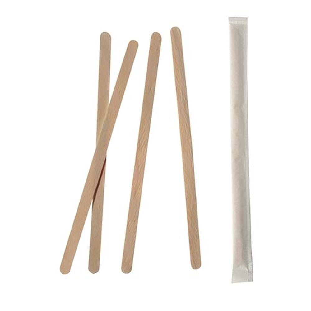 Agitateurs bois 'pure' 17,8cmx6mm emballage individuel par 10000 Agitateurs bois 'pure' 17,8cmx6mm emballage individuel par 10000