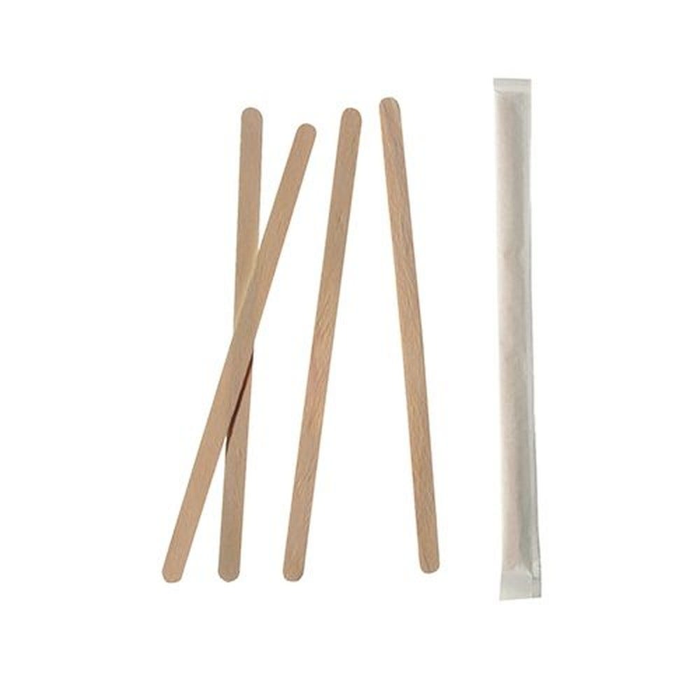Agitateurs bois 'pure' 14cmx6mm emballage individuel par 10000 Agitateurs bois 'pure' 14cmx6mm emballage individuel par 10000