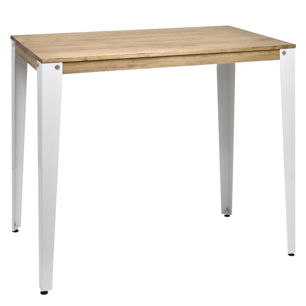 Table mange debout Lunds 60X100x110cm  blanc-plateau bois finition vieilli.