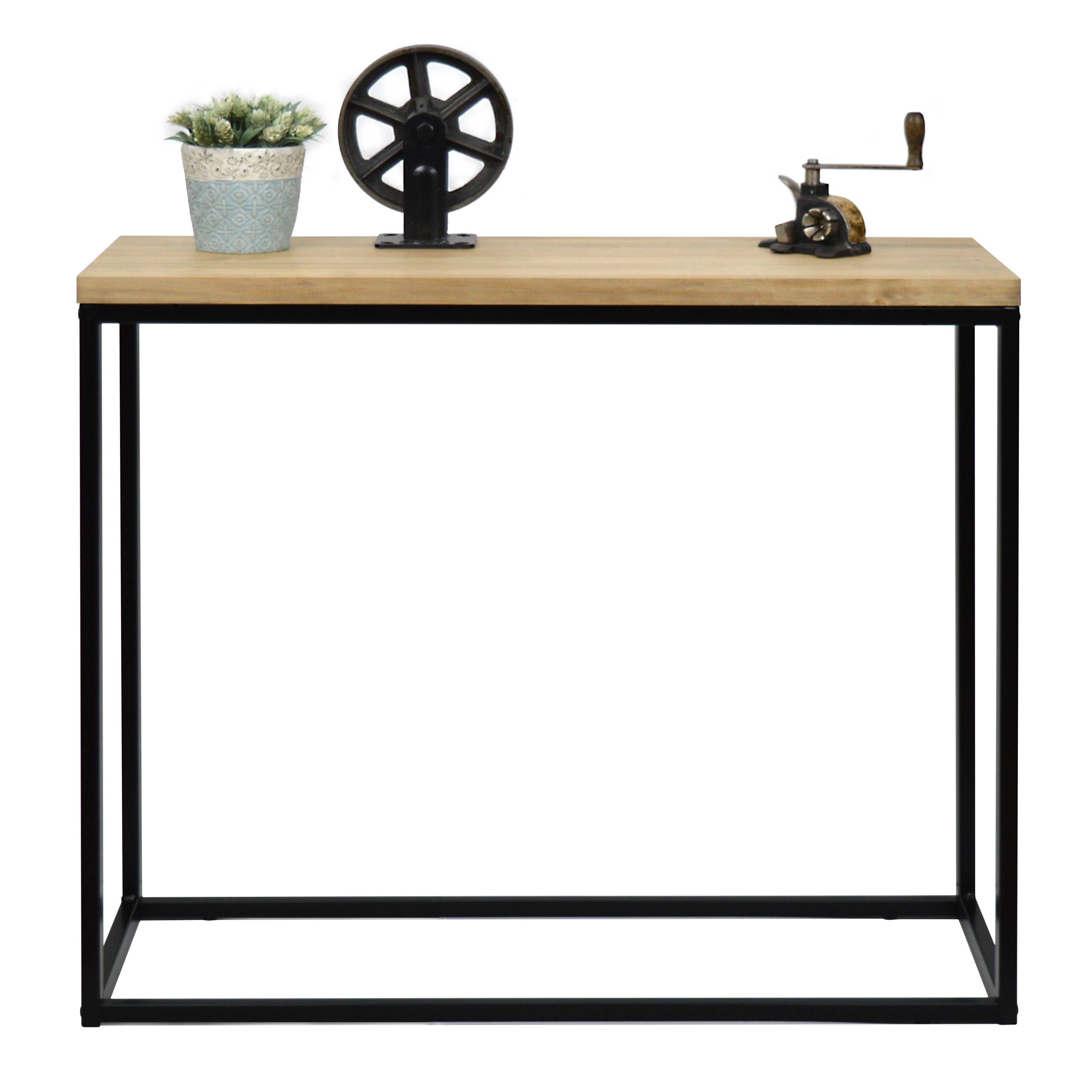 Table d'entree – Console Icub - industriel vintage bois et métal 100x35 cm. Noir