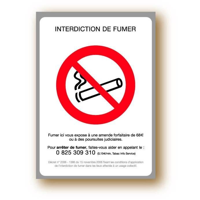 Pancarte adhésif Interdiction de fumer blanc 15x21cm à l'unité