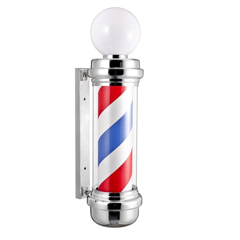 Barber pole - bleu, blanc, rouge, avec boule Barber pole - bleu, blanc, rouge, avec boule