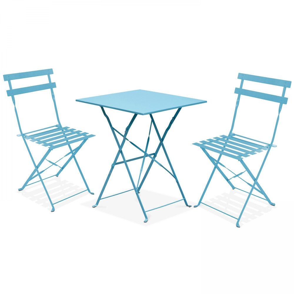 Table carrée 60x60 cm+ 2 Chaise pliante Rome Bleu