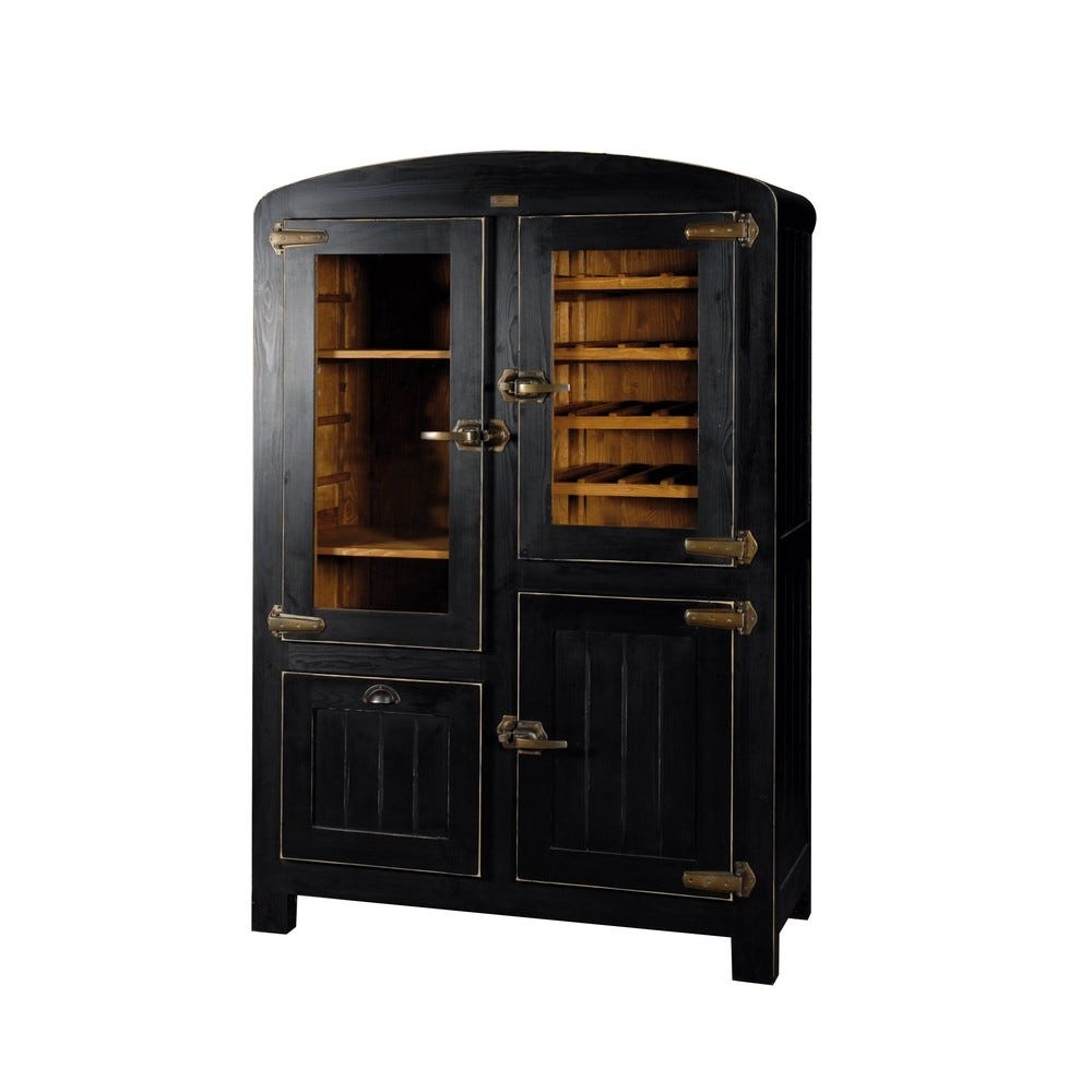 Armoire bistro noire & cirée L125 X P55 X H190 2 portes vitrées 1 porte 1 tiroir Armoire bistro noire & cirée L125 X P55 X H190 2 portes vitrées 1 porte 1 tiroir