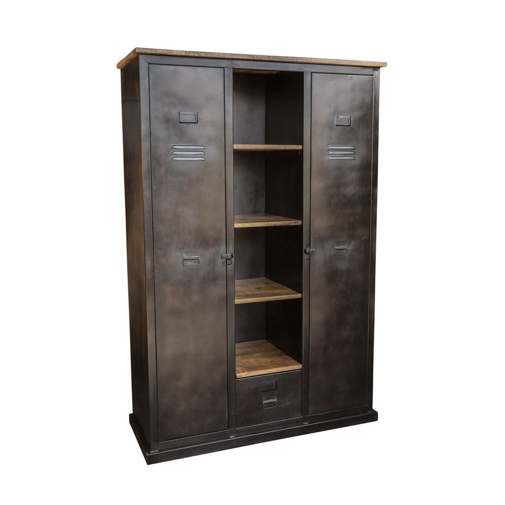 Armoire fer et bois ciré 2 portes+ 1 niche étagère+ 1 tiroir L120 X P47 X H180 Armoire fer et bois ciré 2 portes+ 1 niche étagère+ 1 tiroir L120 X P47 X H180