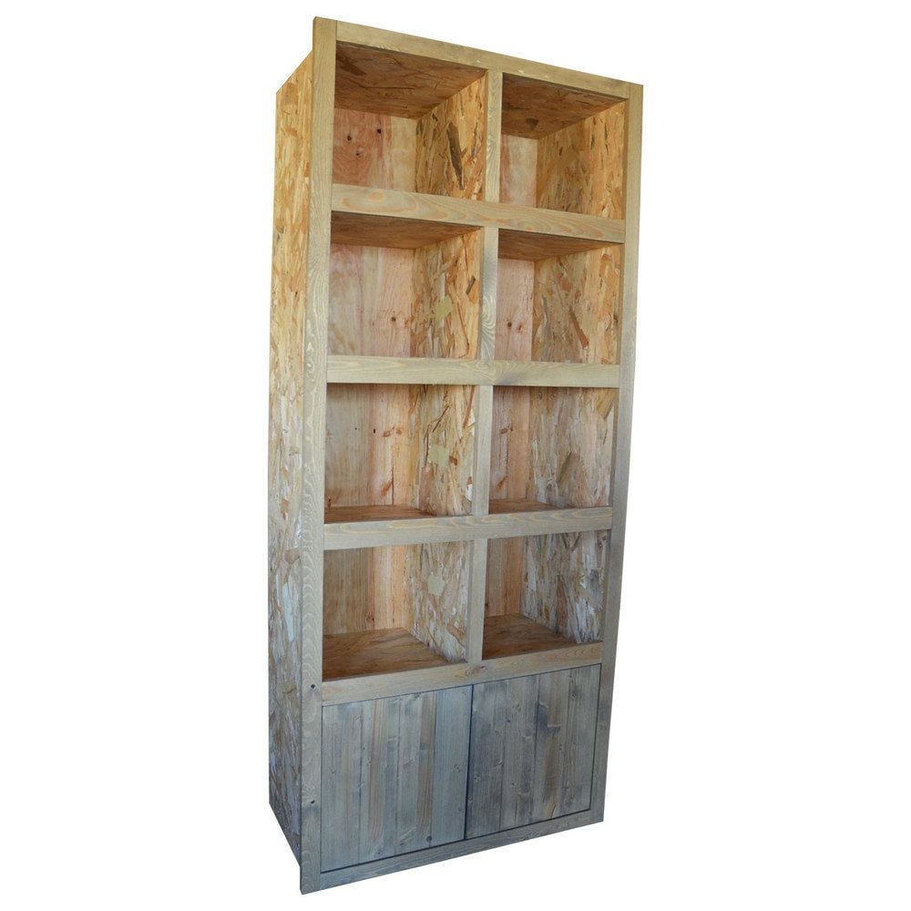 Armoire étagères à vin 8 casiers avec portes basses bois vieilli 83x37x 202 cm Armoire étagères à vin 8 casiers avec portes basses bois vieilli 83x37x 202 cm