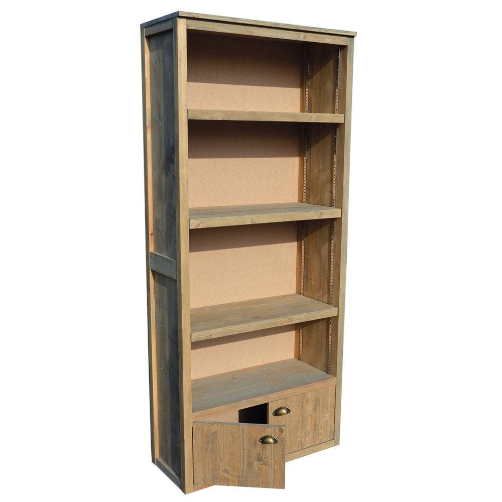 Armoire étagères haute portes basses bois vieilli 90 x 37 x 200 cm Armoire étagères haute portes basses bois vieilli 90 x 37 x 200 cm