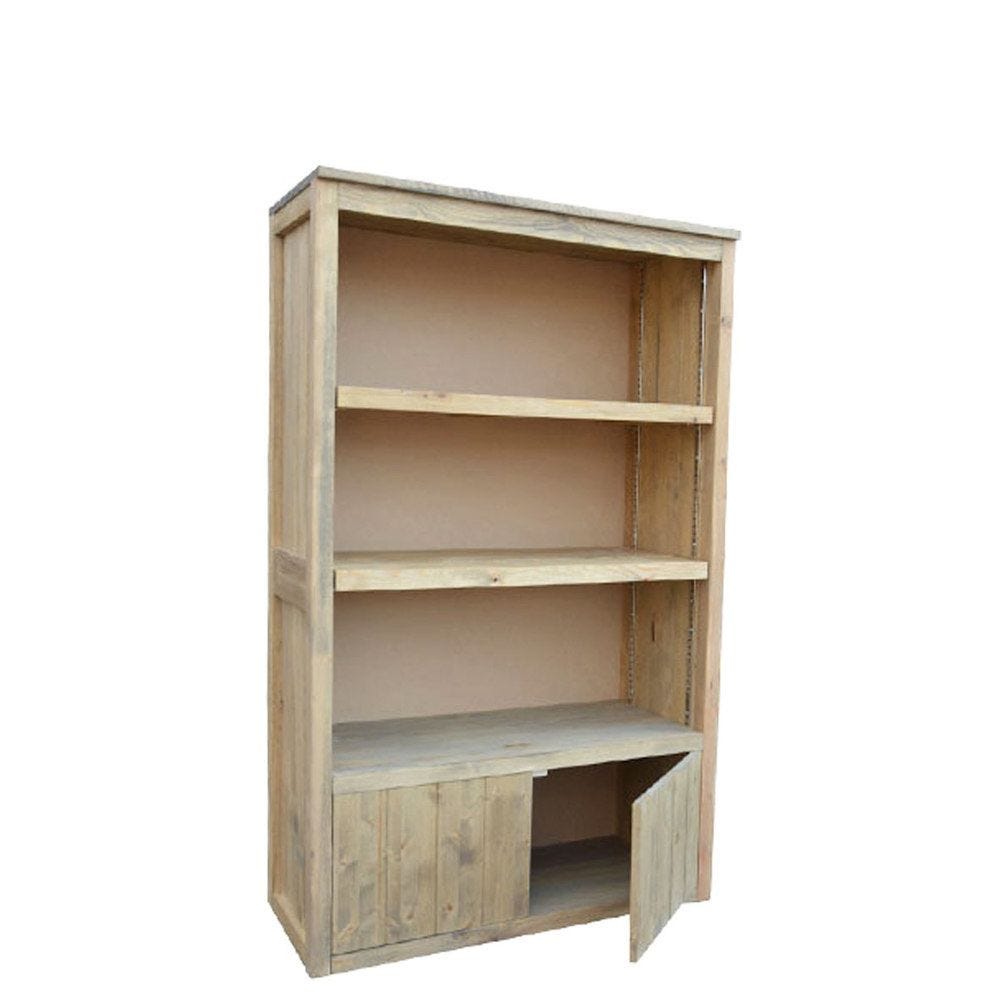 Armoire étagères basse portes basses bois vieilli 90 x 37 x 140 cm Armoire étagères basse portes basses bois vieilli 90 x 37 x 140 cm