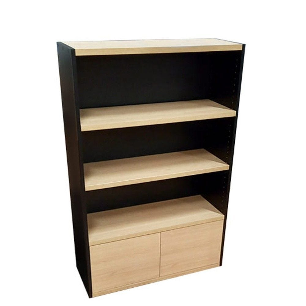 Armoire basse étagères bois avec portes basses 2 tons 90x37x138cm Armoire basse étagères bois avec portes basses 2 tons 90x37x138cm