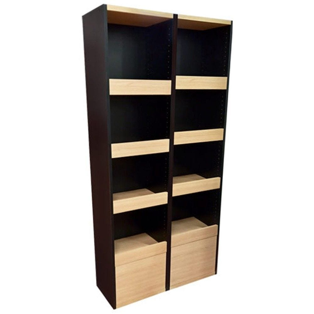 Armoire étagères bois présentoir 8 casiers avec porte basse 2 tons 94x37x200cm Armoire étagères bois présentoir 8 casiers avec porte basse 2 tons 94x37x200cm