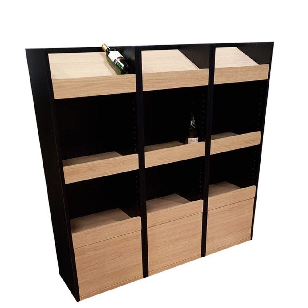 Armoire étagères bois présentoir 6 casiers + portes basses 2 tons 141x37x140cm Armoire étagères bois présentoir 6 casiers + portes basses 2 tons 141x37x140cm