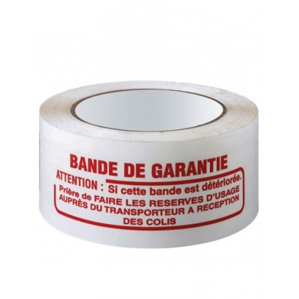 Adhésif polypropylène silencieux blanc imprimé bande garantie 48mmx100ml par 6 Adhésif polypropylène silencieux blanc imprimé bande garantie 48mmx100ml par 6