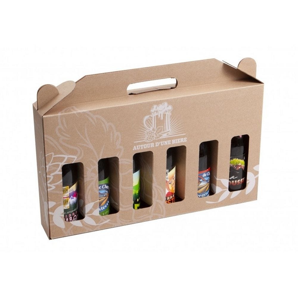 Coffret carton kraft 6 bières - 43x7x25/30 cm - par 10 Coffret carton kraft 6 bières - 43x7x25/30 cm - par 10