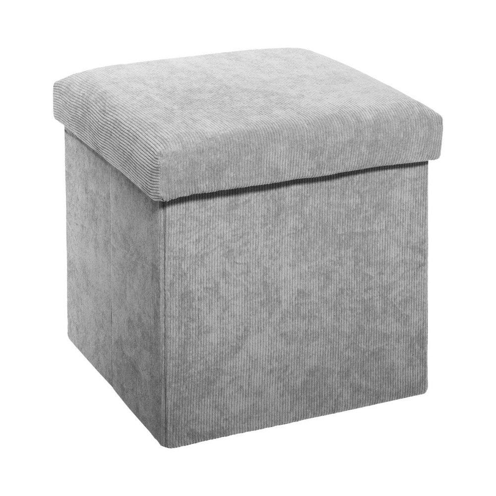 2 en 1 pouf pliant et coffre de rangement velours côtelé gris H38cm - RETIF