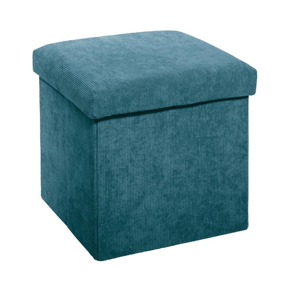 2 en 1 pouf pliant et coffre de rangement velours côtelé bleu H38cm 2 en 1 pouf pliant et coffre de rangement velours côtelé bleu H38cm