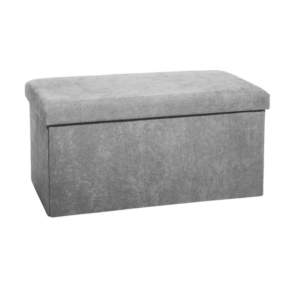 2 en 1 pouf pliant double et coffre de rangement velours côtelé gris H38cm 2 en 1 pouf pliant double et coffre de rangement velours côtelé gris H38cm