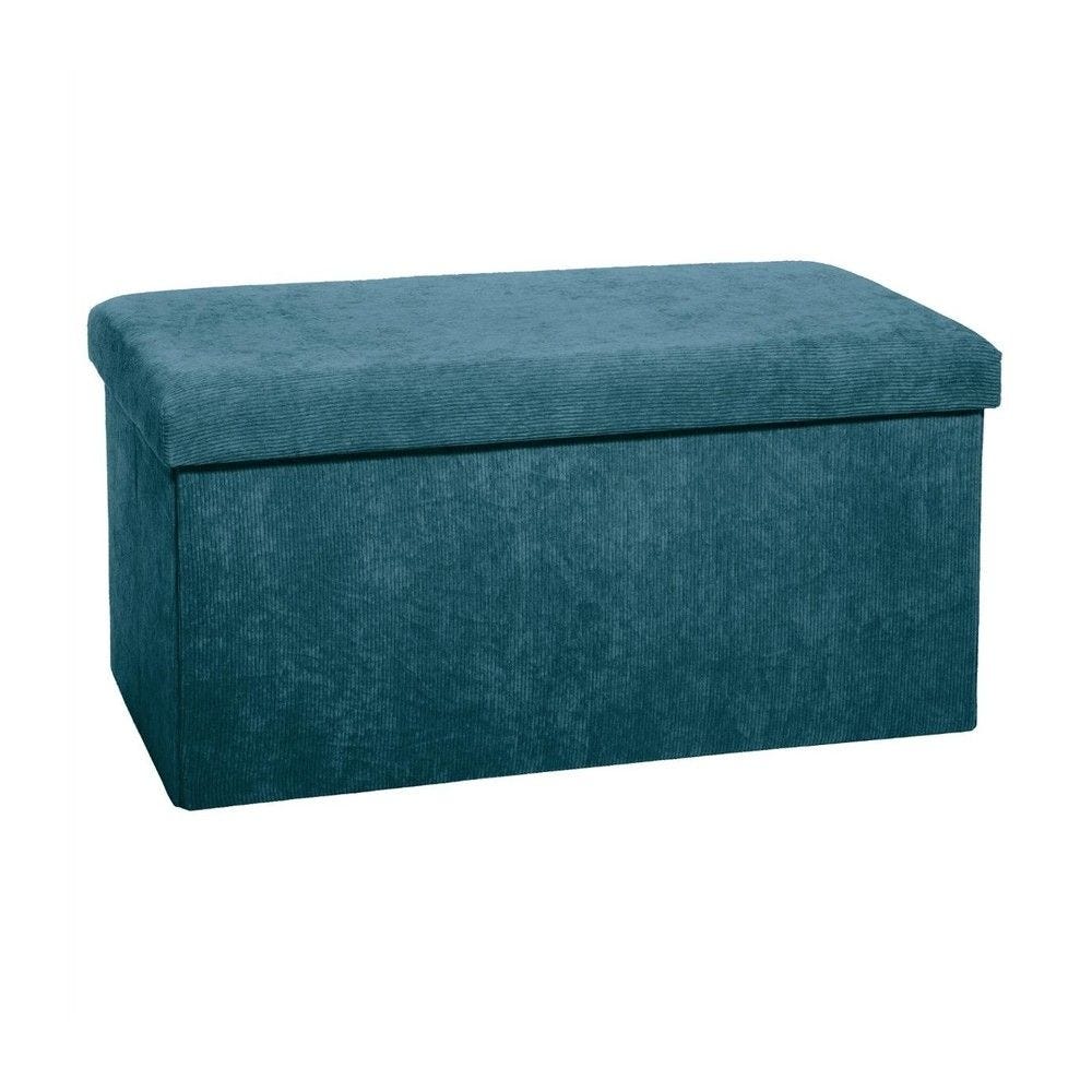 2 en 1 pouf pliant double et coffre de rangement velours côtelé bleu H38cm 2 en 1 pouf pliant double et coffre de rangement velours côtelé bleu H38cm