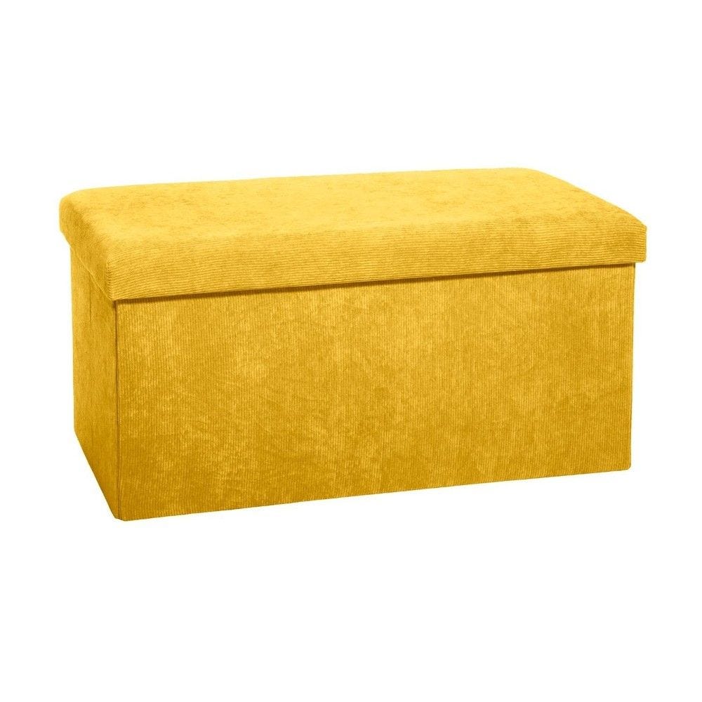 2 en 1 pouf pliant double et coffre de rangement velours côtelé ocre H38cm 2 en 1 pouf pliant double et coffre de rangement velours côtelé ocre H38cm