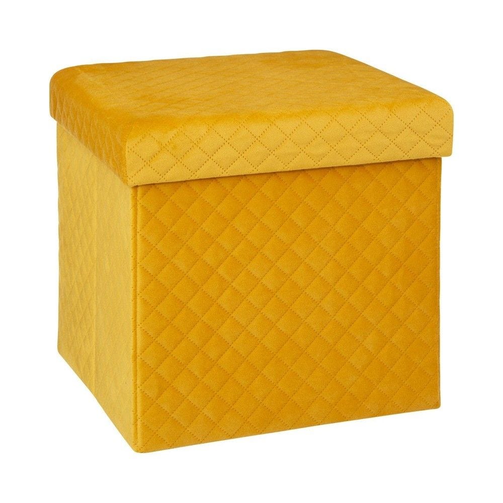 2 en 1 pouf et coffre de rangement en velours jaune 31x31cm 2 en 1 pouf et coffre de rangement en velours jaune 31x31cm