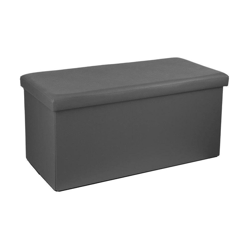 2 en 1 pouf pliant double et coffre de rangement vinyle gris 76.6xh 37.5cm 2 en 1 pouf pliant double et coffre de rangement vinyle gris 76.6xh 37.5cm
