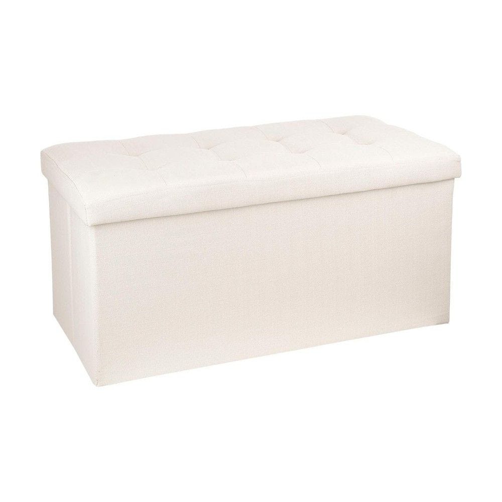 2 en 1 pouf pliant double et coffre de rangement beige aspect lin 76xh 38cm 2 en 1 pouf pliant double et coffre de rangement beige aspect lin 76xh 38cm